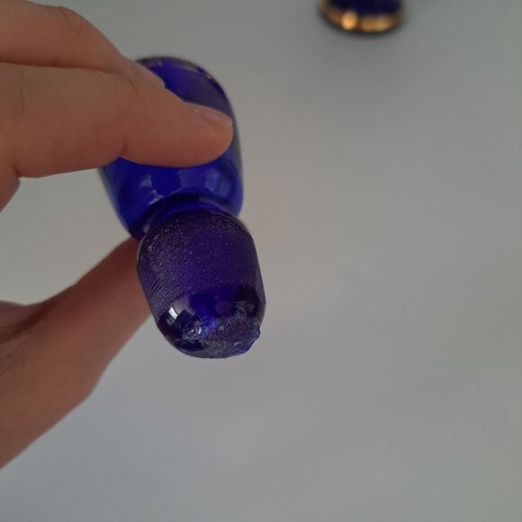 Vintage Cobalt Blue & Gold Glass Decanter With Floral Design - Picture 13 of 16